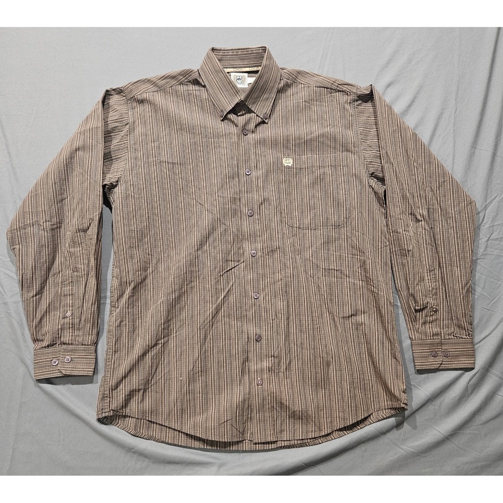 Cinch Button Down Shirt Mens Small Brown Striped Western Long Sleeve